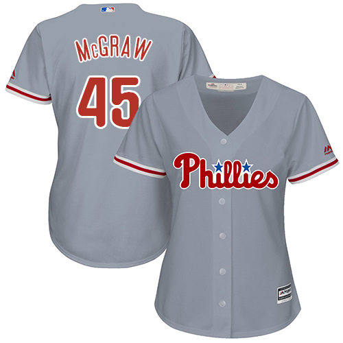 Phillies #45 Tug McGraw Grey Road Women's Stitched MLB Jersey - Click Image to Close